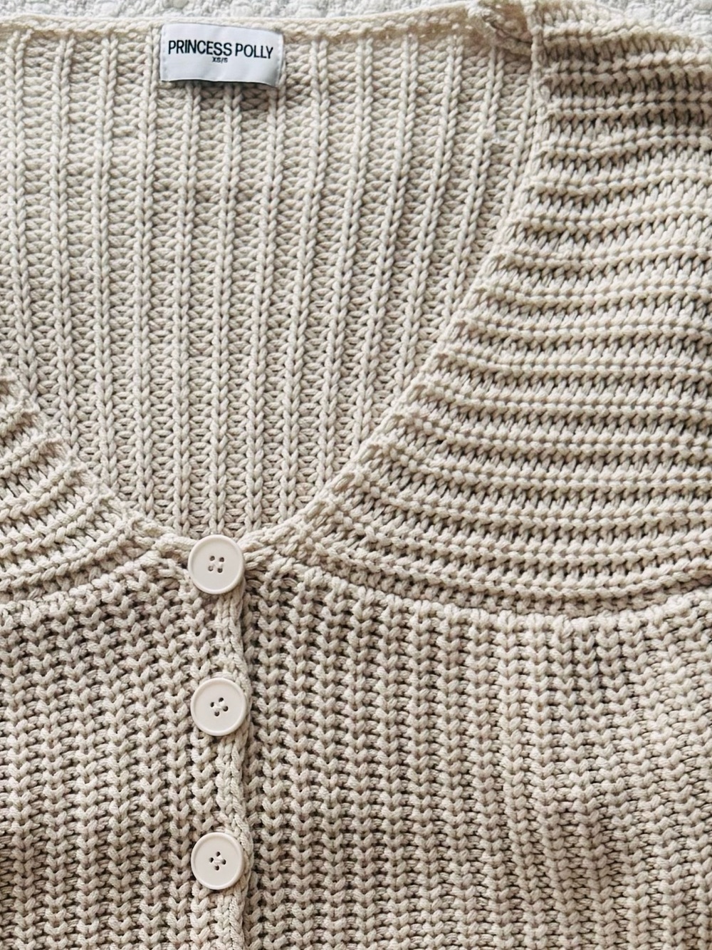 Princess Polly Artha Soft Chunky Knit Cream Button-Front Cardigan Sweater - Picture 8 of 14
